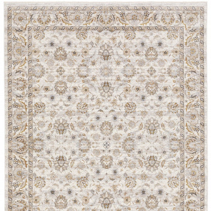 8' X 11' Ivory And Gray Oriental Area Rug With Fringe