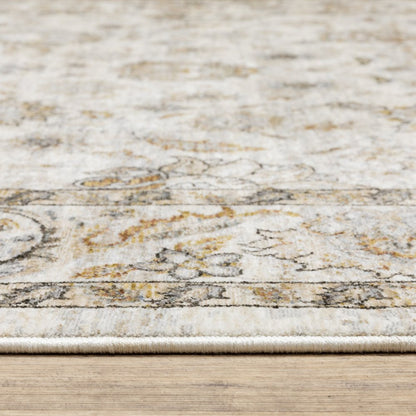 8' X 11' Ivory And Gray Oriental Area Rug With Fringe