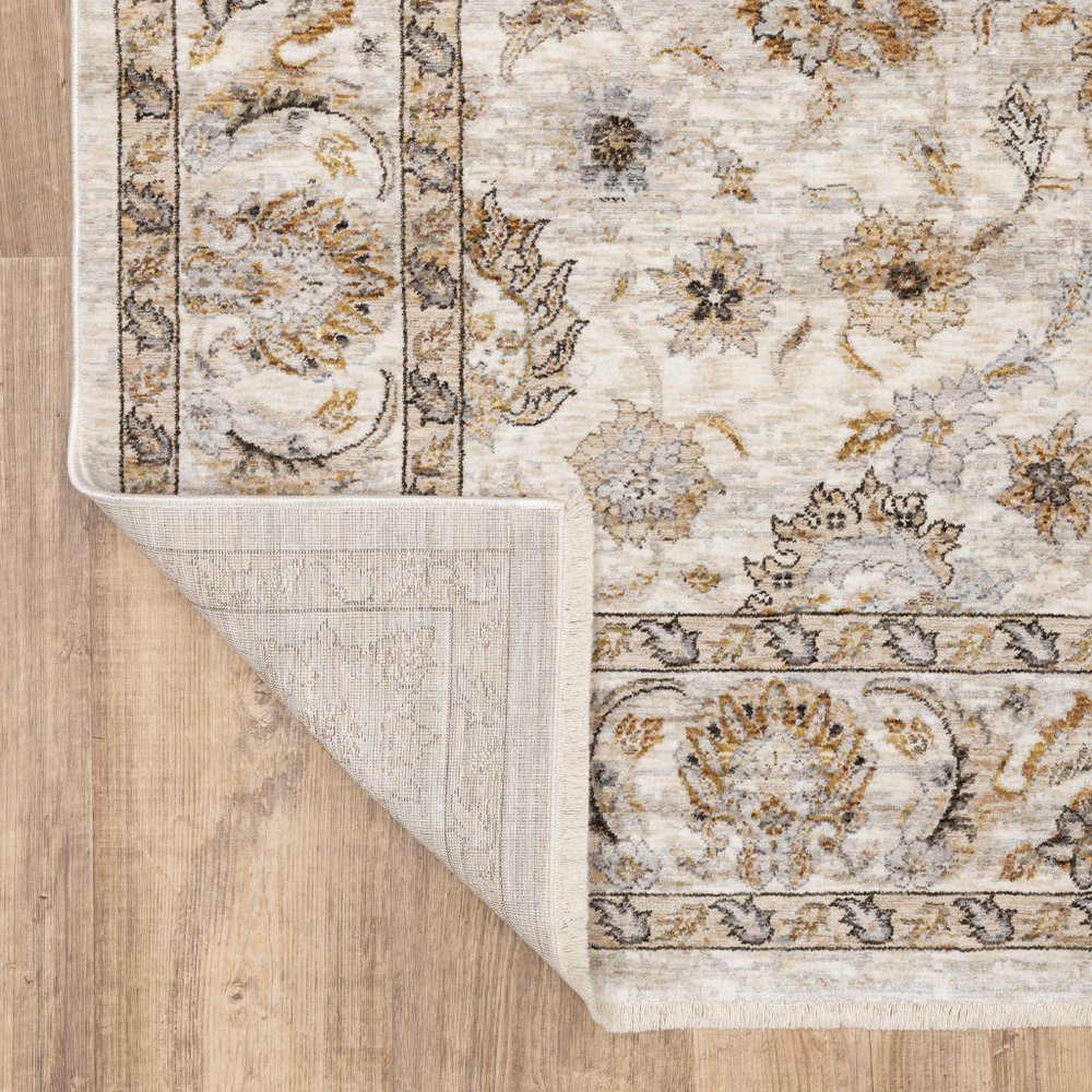 8' X 11' Ivory And Gray Oriental Area Rug With Fringe