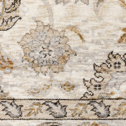 8' X 11' Ivory And Gray Oriental Area Rug With Fringe