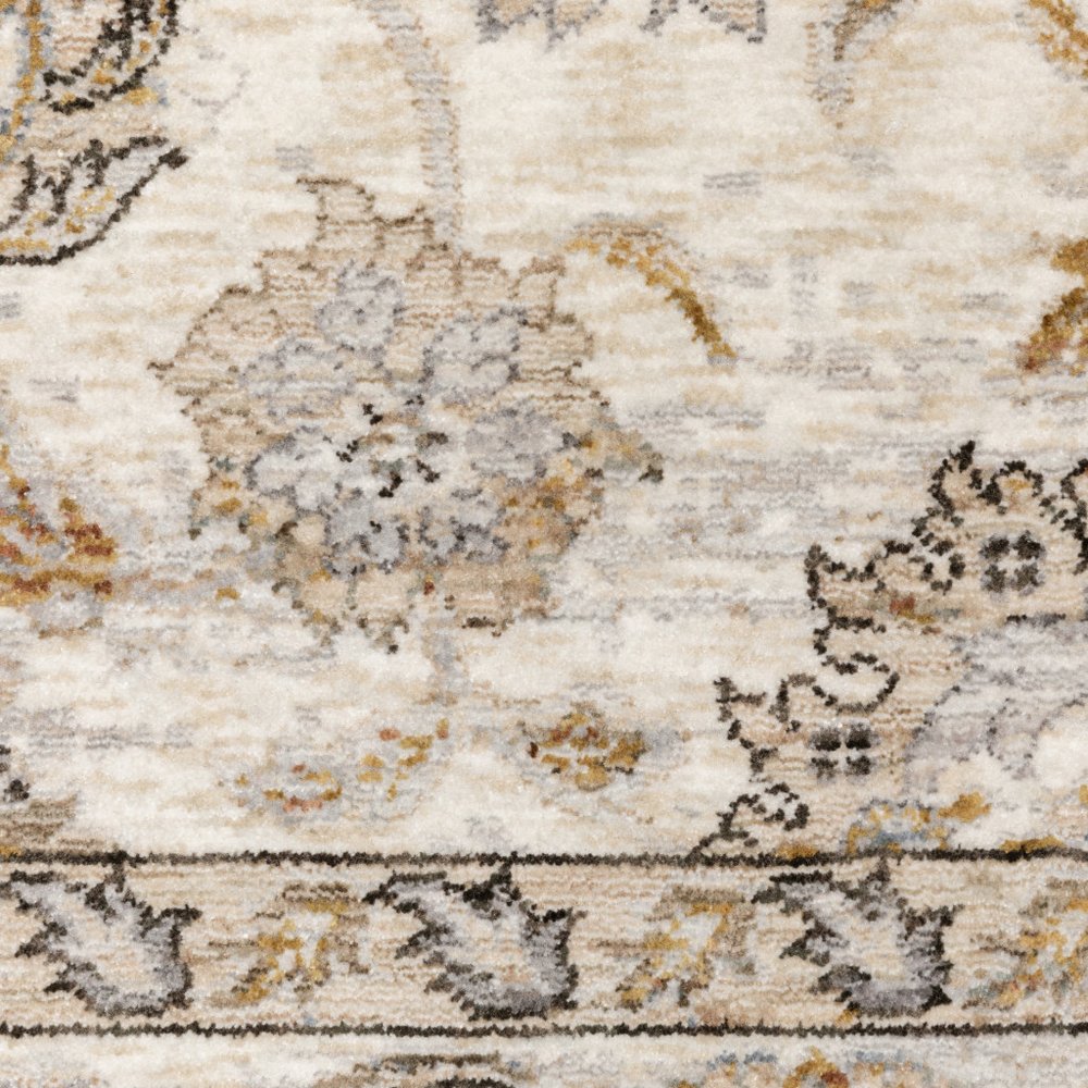 8' X 11' Ivory And Gray Oriental Area Rug With Fringe