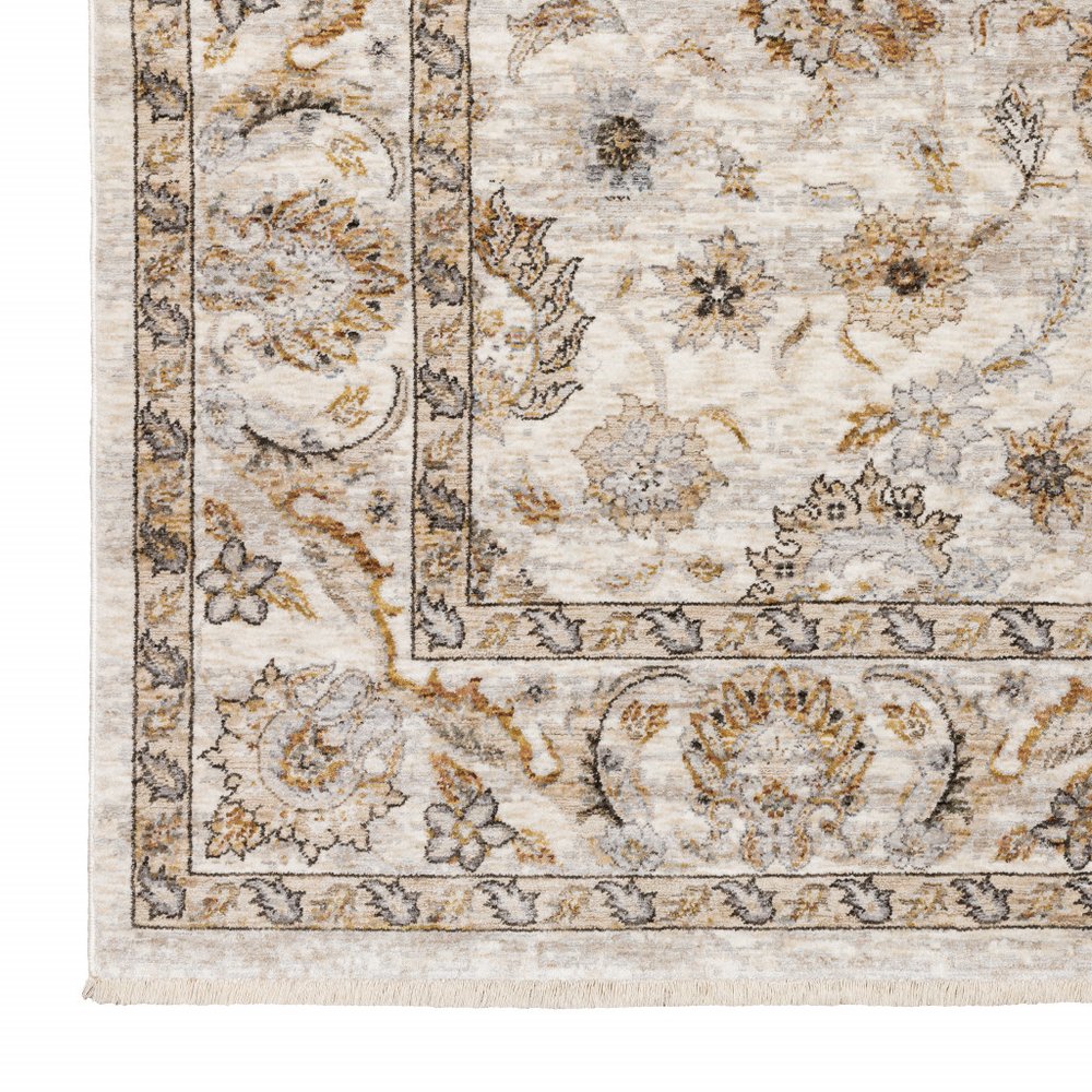 8' X 11' Ivory And Gray Oriental Area Rug With Fringe