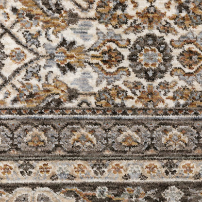 8' X 11' Ivory And Charcoal Oriental Area Rug With Fringe