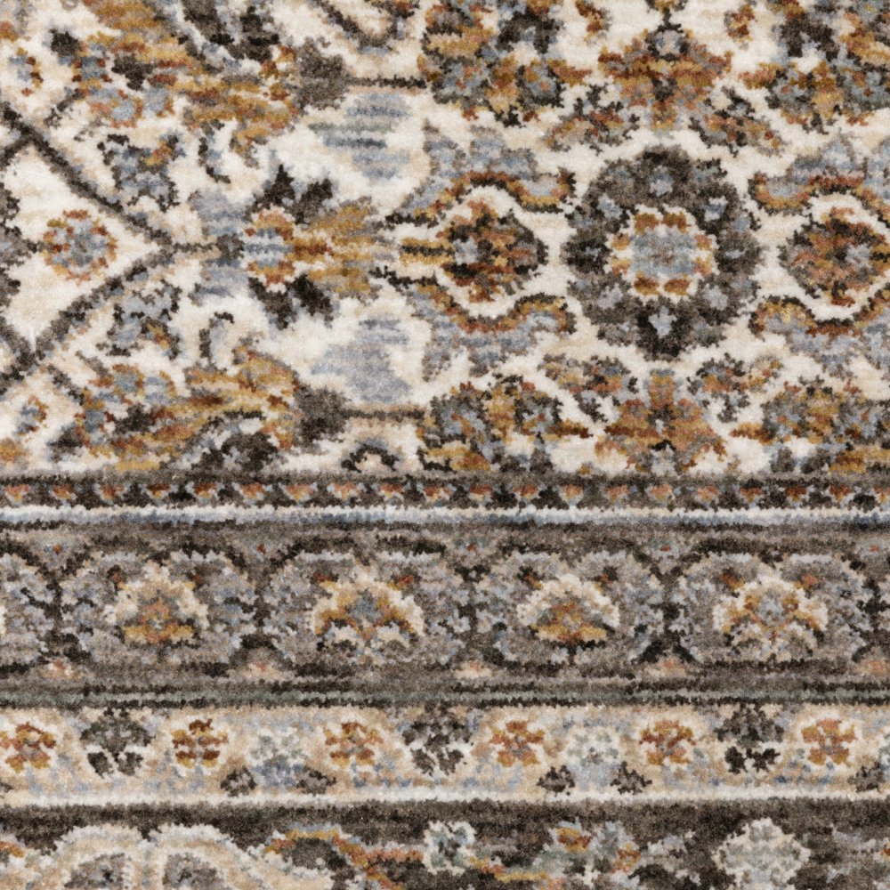 8' X 11' Ivory And Charcoal Oriental Area Rug With Fringe