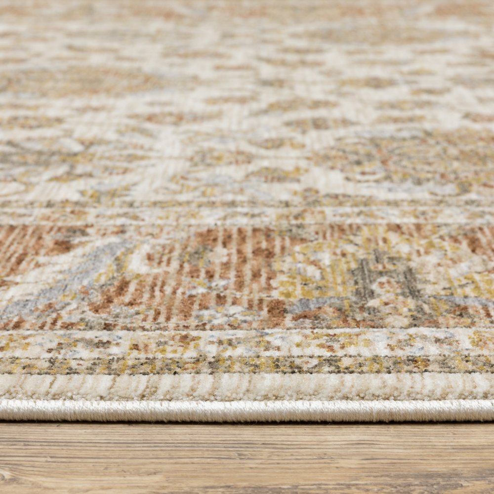 7' X 10' Ivory And Rust Oriental Area Rug With Fringe