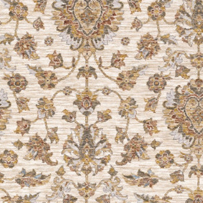 8' X 11' Ivory And Rust Oriental Area Rug With Fringe