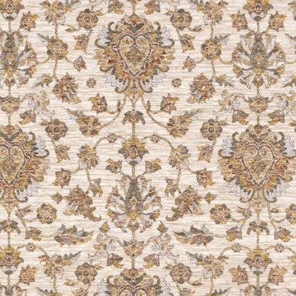 8' X 11' Ivory And Rust Oriental Area Rug With Fringe
