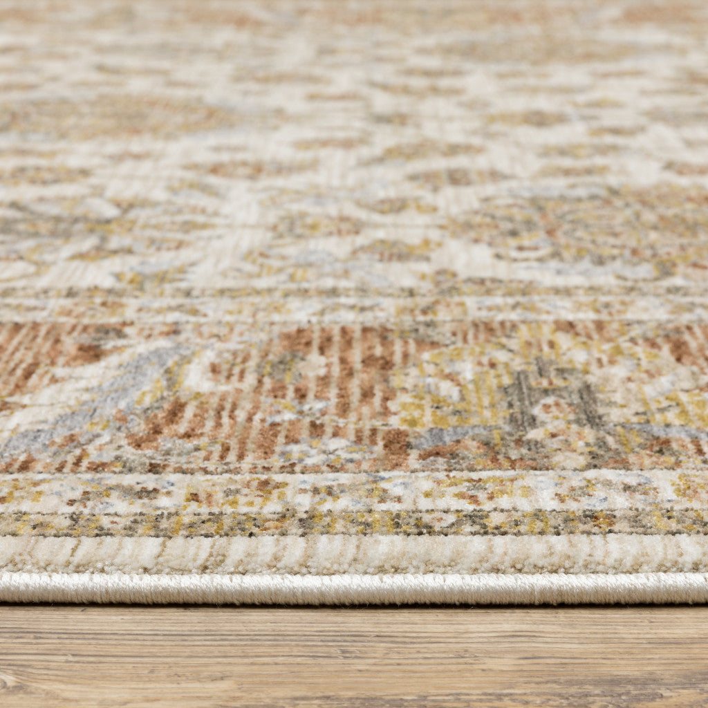 8' X 11' Rust And Ivory Oriental Power Loom Stain Resistant Area Rug With Fringe