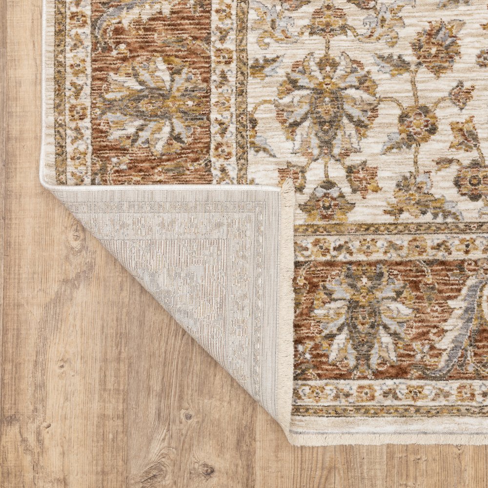 8' X 11' Ivory And Rust Oriental Area Rug With Fringe