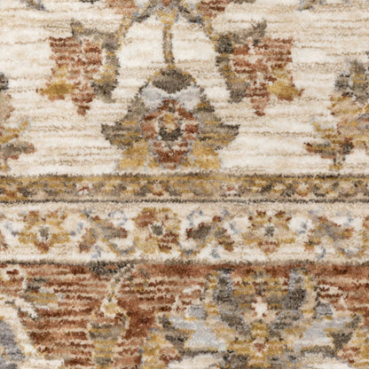 8' X 11' Ivory And Rust Oriental Area Rug With Fringe