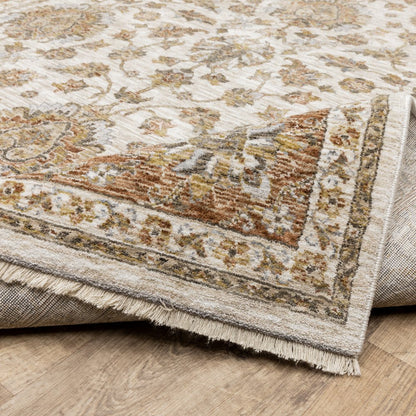 8' X 11' Ivory And Rust Oriental Area Rug With Fringe