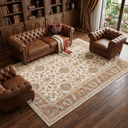 10' X 13' Ivory And Rust Oriental Area Rug With Fringe