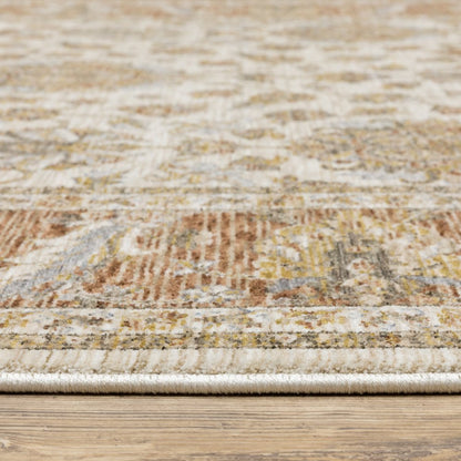 10' X 13' Ivory And Rust Oriental Area Rug With Fringe