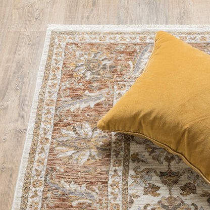 10' X 13' Ivory And Rust Oriental Area Rug With Fringe
