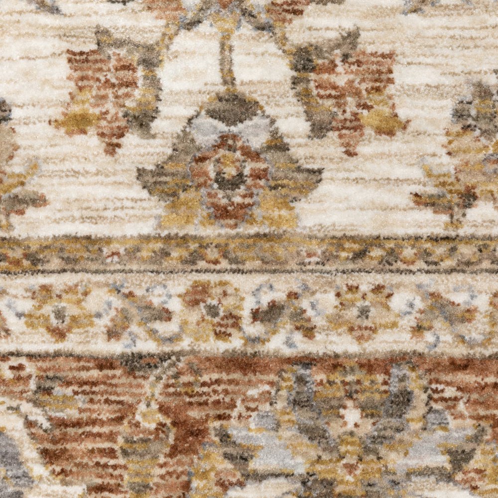 10' X 13' Ivory And Rust Oriental Area Rug With Fringe