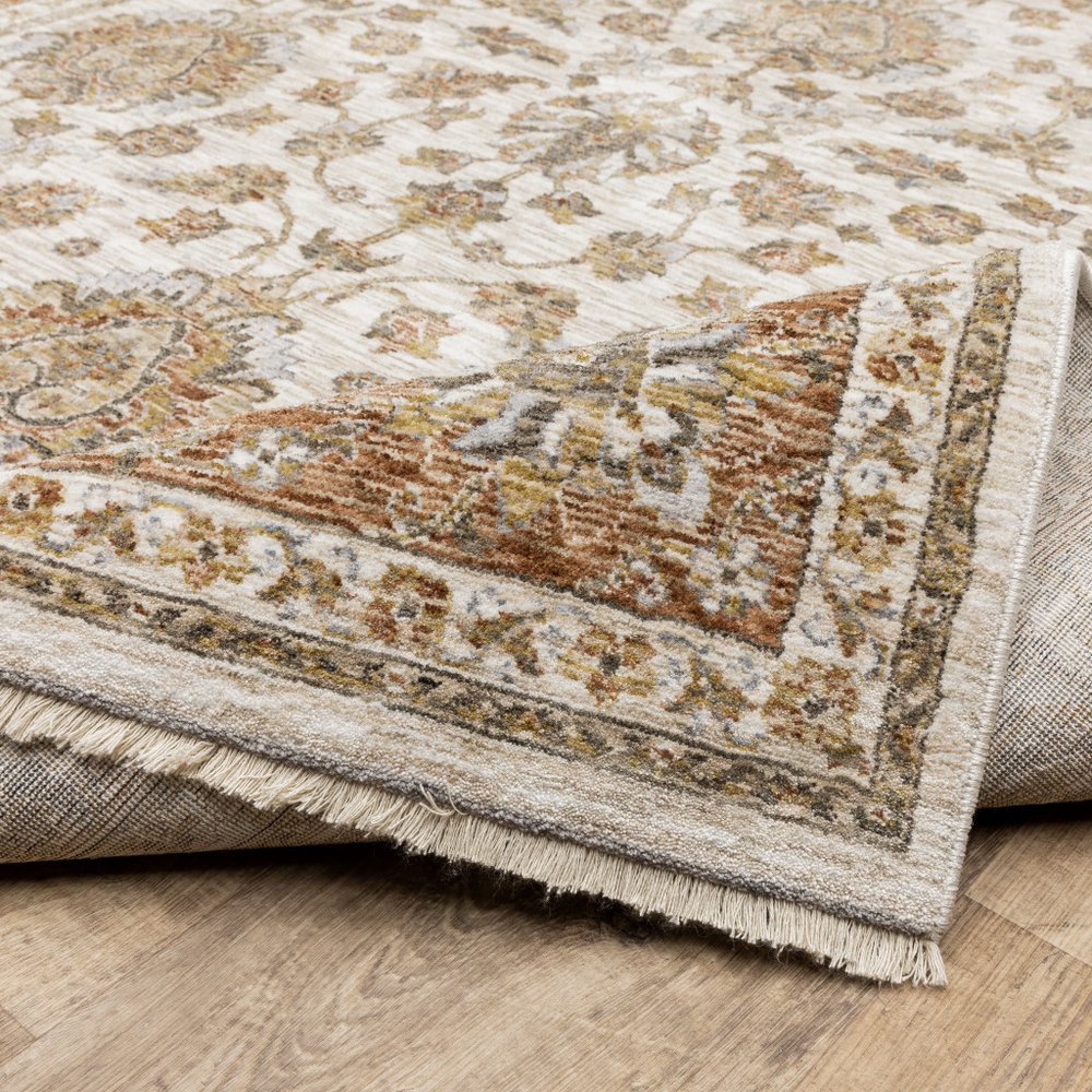 10' X 13' Ivory And Rust Oriental Area Rug With Fringe