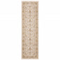 2' X 8' Ivory And Gold Oriental Power Loom Stain Resistant Runner Rug With Fringe