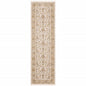 2' X 8' Ivory And Gold Oriental Power Loom Stain Resistant Runner Rug With Fringe