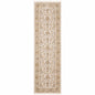 2' X 8' Ivory And Gold Oriental Power Loom Stain Resistant Runner Rug With Fringe