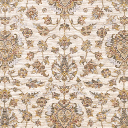 3' X 5' Ivory And Gold Oriental Area Rug With Fringe