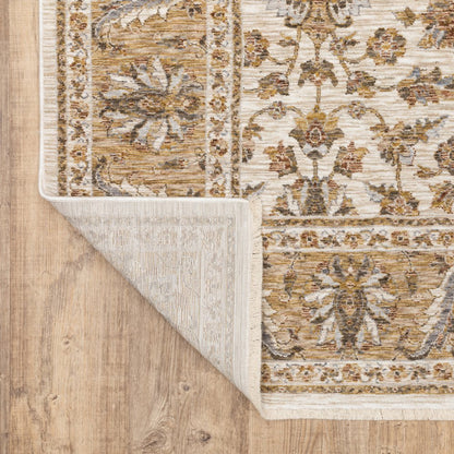 3' X 5' Ivory And Gold Oriental Area Rug With Fringe