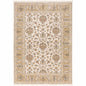 5' X 8' Ivory And Gold Oriental Power Loom Stain Resistant Area Rug With Fringe