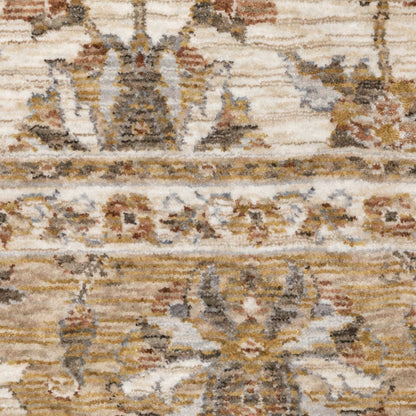 7' X 10' Ivory And Gold Oriental Area Rug With Fringe