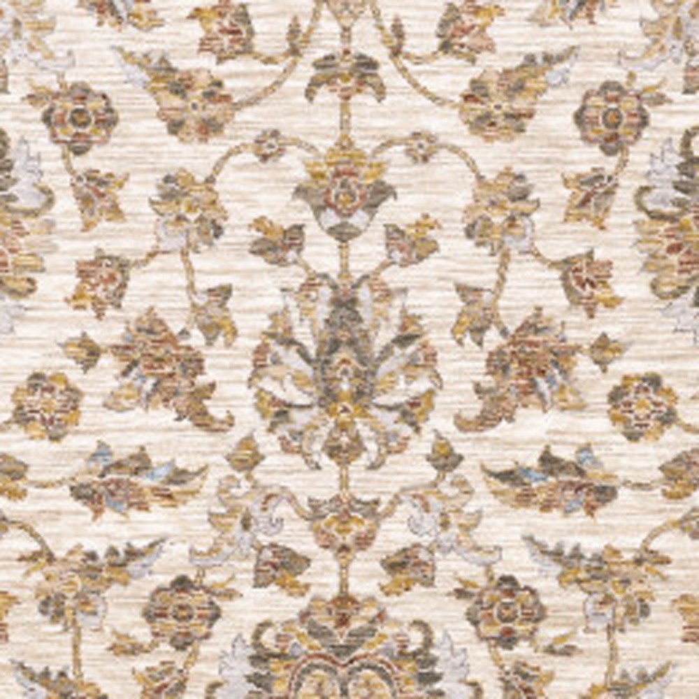 8' X 11' Ivory And Gold Oriental Area Rug With Fringe