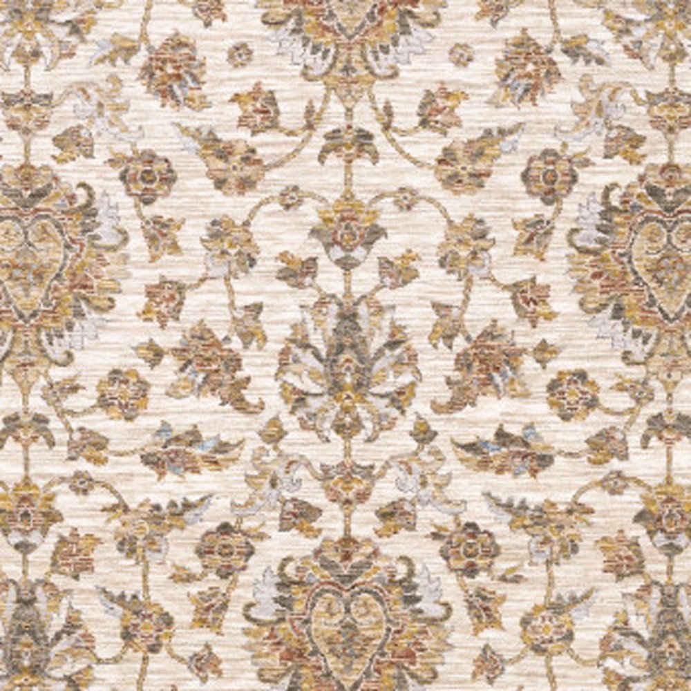 8' X 11' Ivory And Gold Oriental Area Rug With Fringe