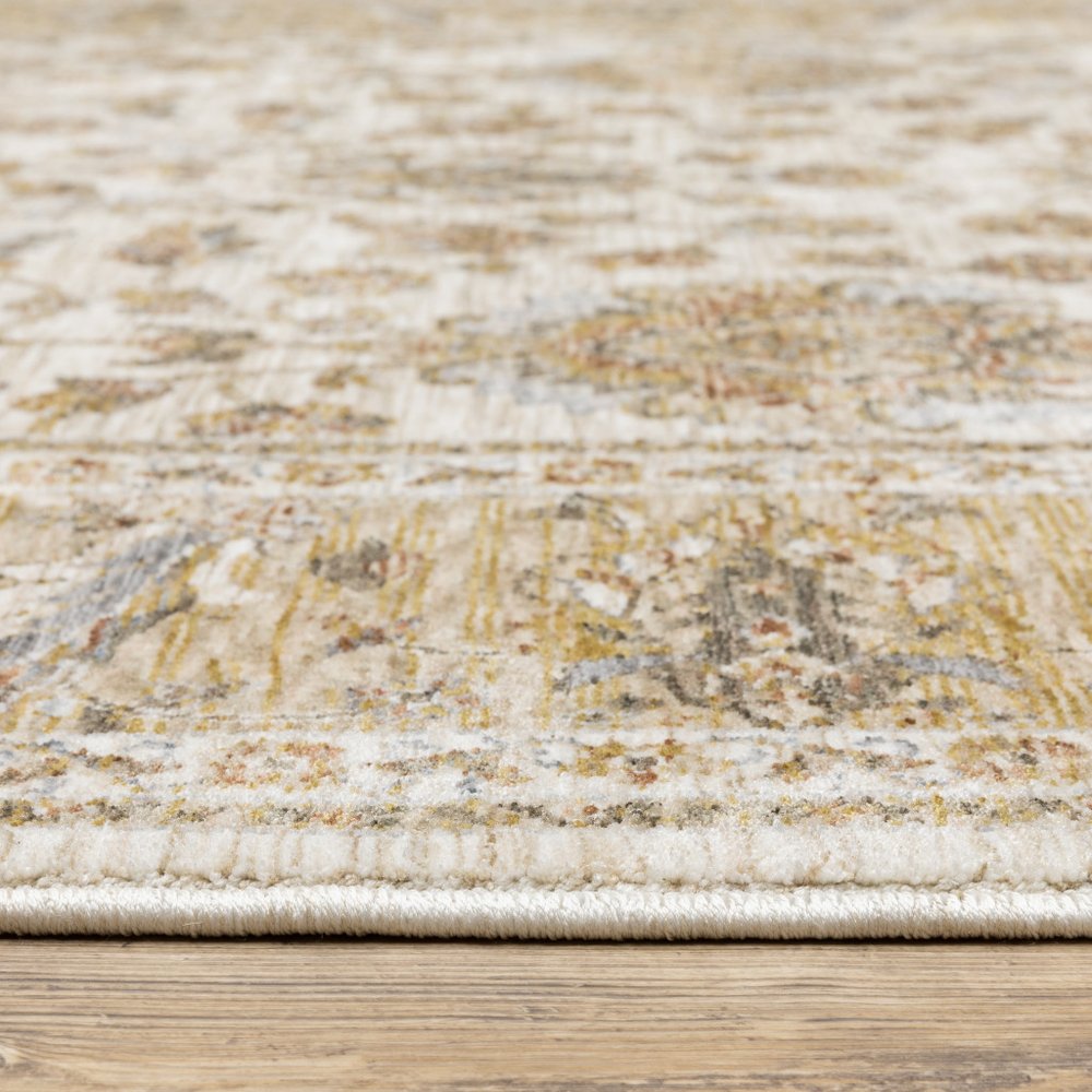 8' X 11' Ivory And Gold Oriental Area Rug With Fringe