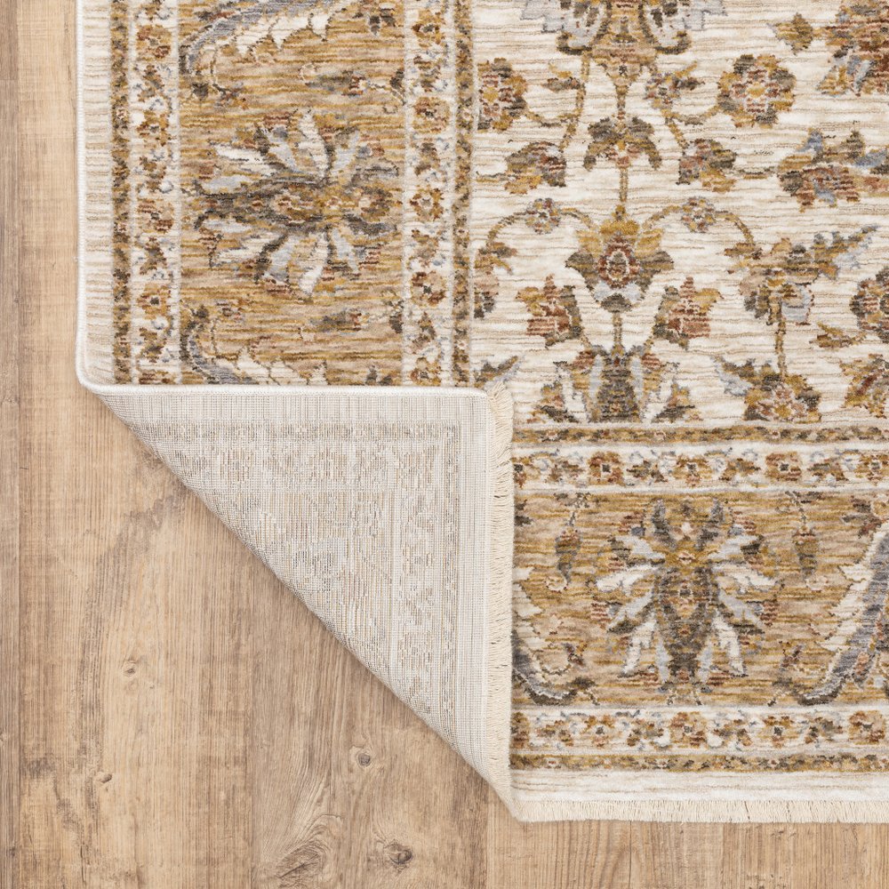 8' X 11' Ivory And Gold Oriental Area Rug With Fringe