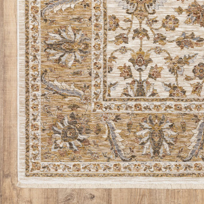 8' X 11' Ivory And Gold Oriental Area Rug With Fringe