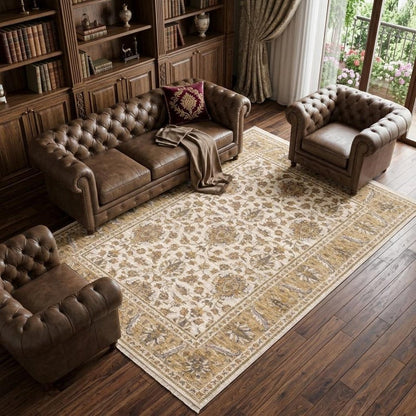 10' X 13' Ivory And Gold Oriental Area Rug With Fringe