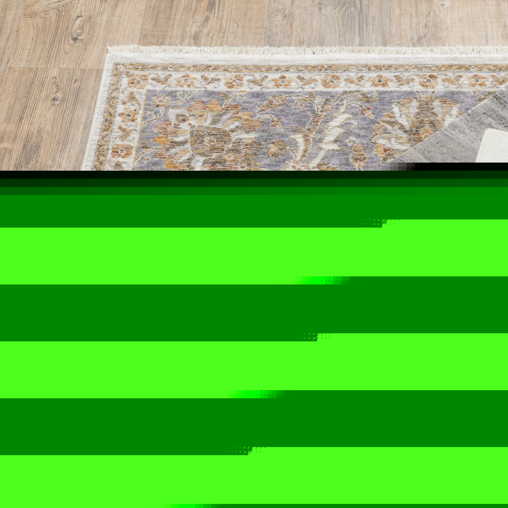 2' X 8' Ivory And Blue Oriental Power Loom Stain Resistant Runner Rug With Fringe