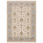 2' X 3' Ivory And Blue Oriental Power Loom Stain Resistant Area Rug With Fringe