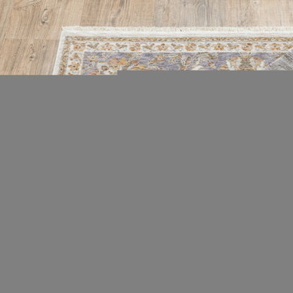 2' X 3' Ivory And Blue Oriental Power Loom Stain Resistant Area Rug With Fringe