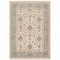 6' X 9' Ivory And Blue Oriental Power Loom Stain Resistant Area Rug With Fringe