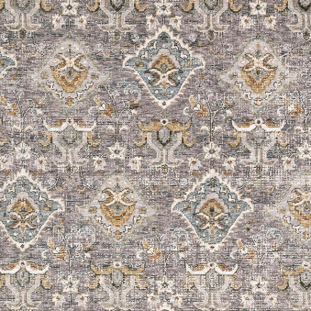 5' X 8' Grey And Blue Oriental Power Loom Stain Resistant Area Rug With Fringe