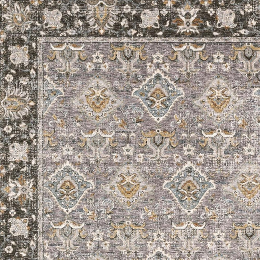 5' X 8' Grey And Blue Oriental Power Loom Stain Resistant Area Rug With Fringe