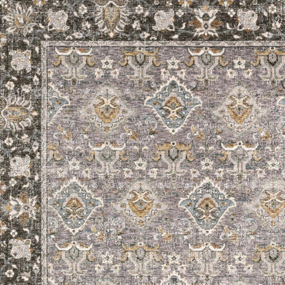 5' X 8' Grey And Blue Oriental Power Loom Stain Resistant Area Rug With Fringe