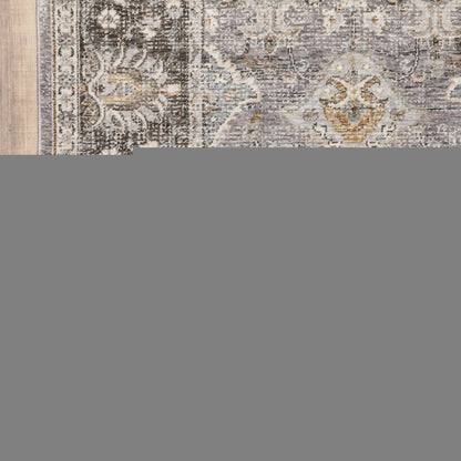 7' X 10' Gray And Blue Oriental Distressed Area Rug With Fringe