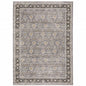 8' X 11' Grey And Blue Oriental Power Loom Stain Resistant Area Rug With Fringe