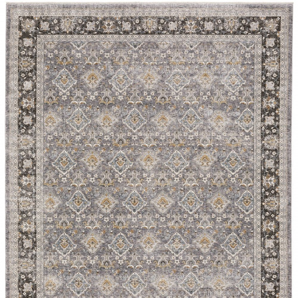 8' X 11' Gray And Blue Oriental Distressed Area Rug With Fringe