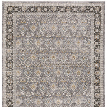 8' X 11' Gray And Blue Oriental Distressed Area Rug With Fringe