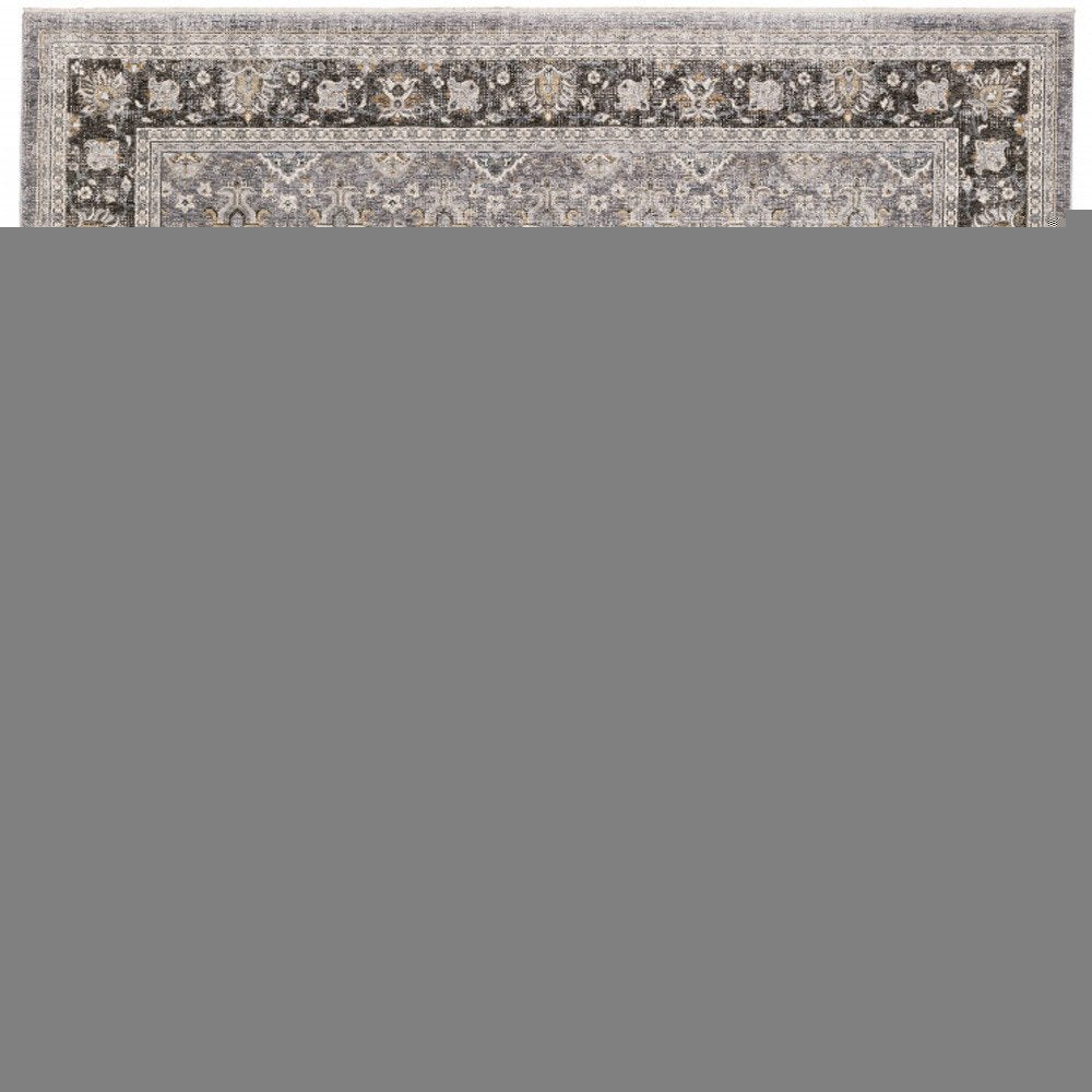8' X 11' Gray And Blue Oriental Distressed Area Rug With Fringe