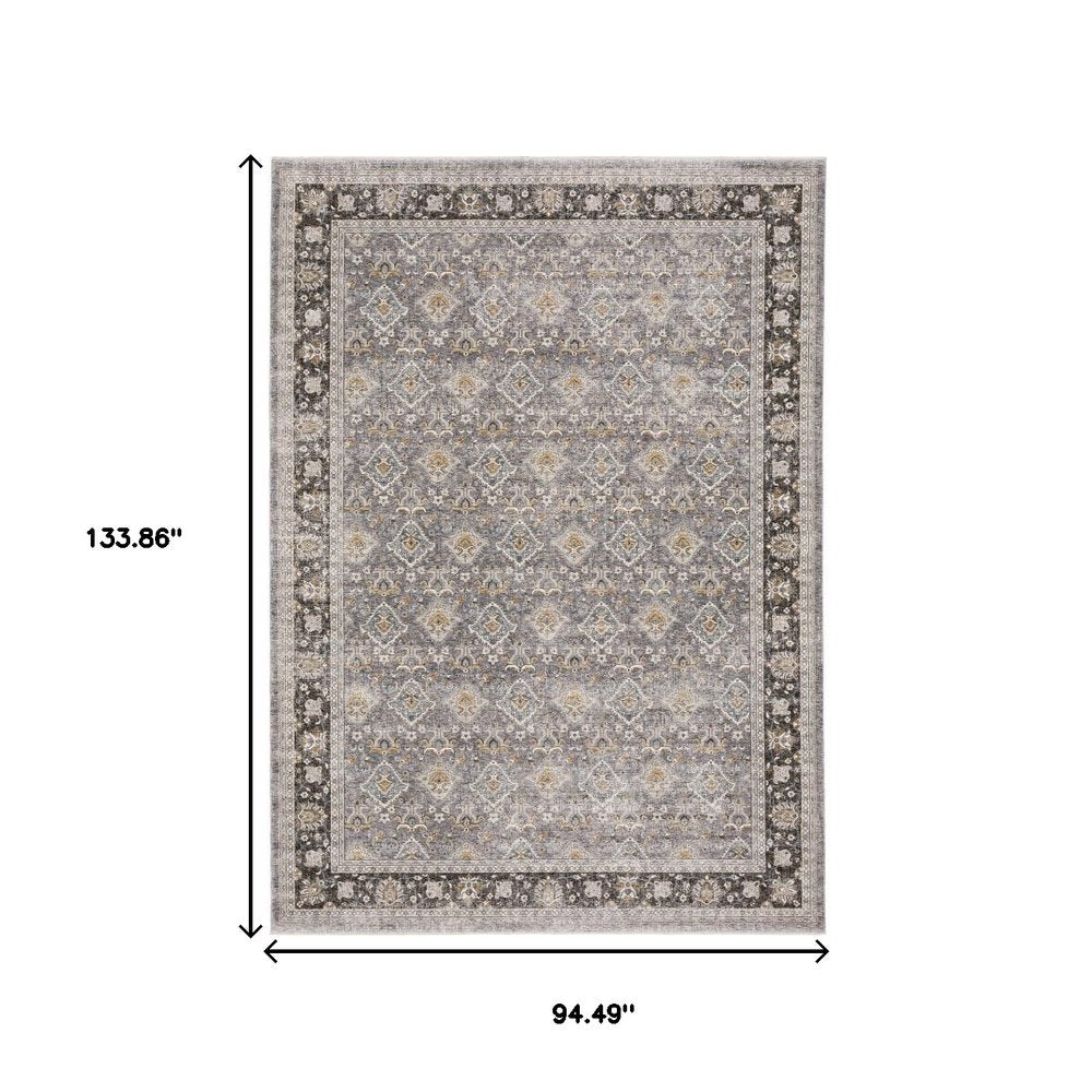 8' X 11' Gray And Blue Oriental Distressed Area Rug With Fringe