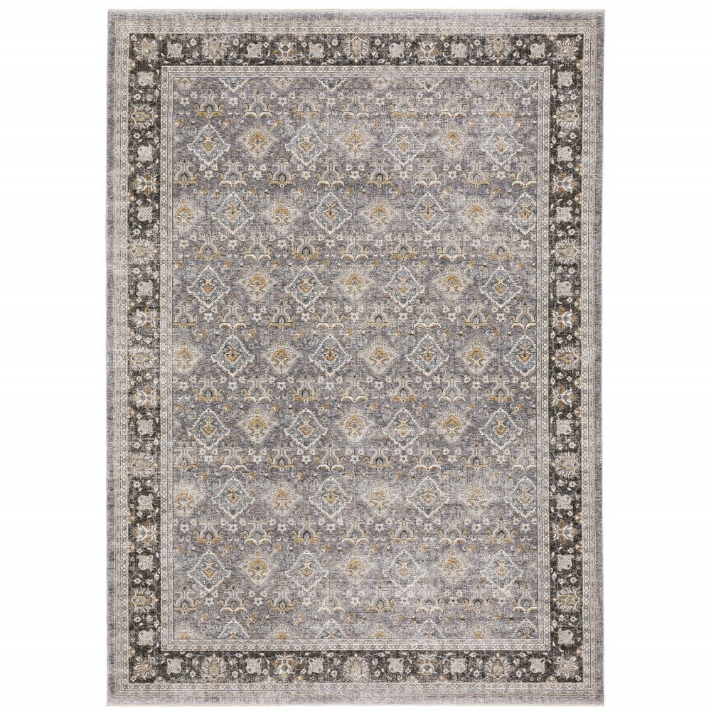 8' X 11' Gray And Blue Oriental Distressed Area Rug With Fringe