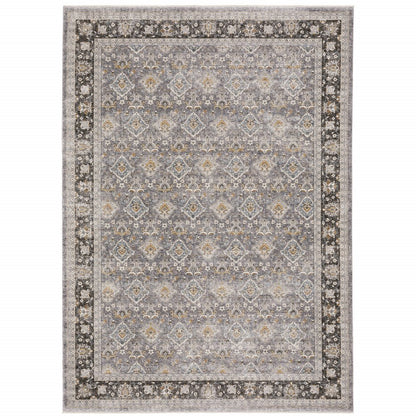 8' X 11' Gray And Blue Oriental Distressed Area Rug With Fringe