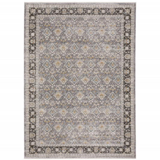 8' X 11' Gray And Blue Oriental Distressed Area Rug With Fringe