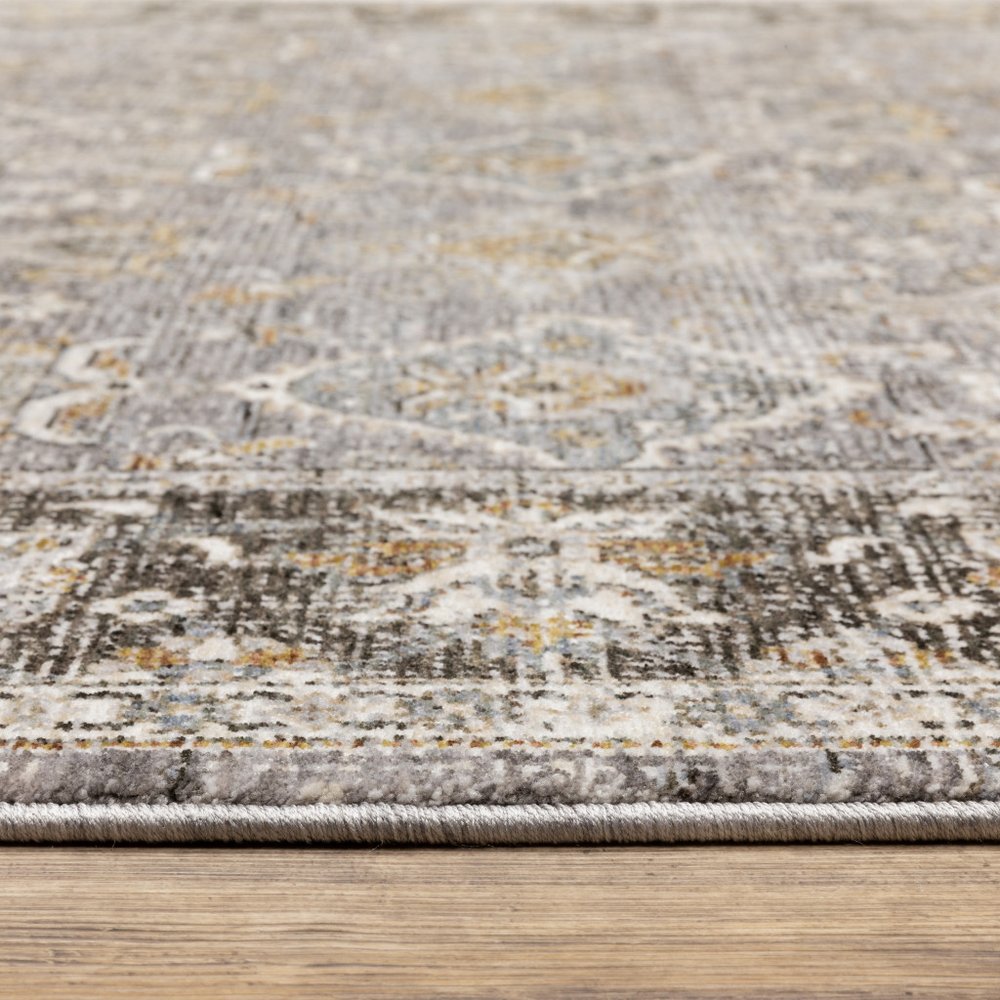 8' X 11' Gray And Blue Oriental Distressed Area Rug With Fringe